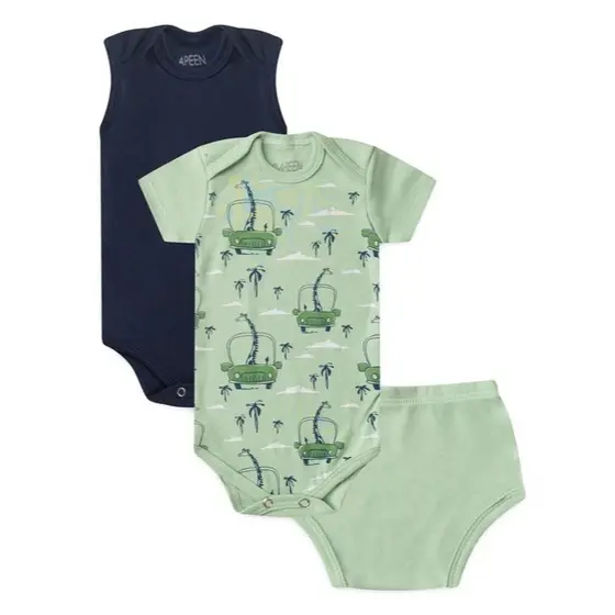Kit Body e Tapa Fralda Bebê Menino Girafa Aventureira Verão