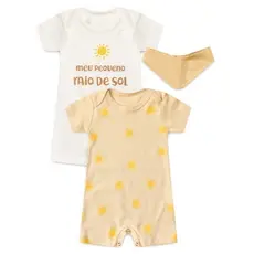 Kit Macacão Bebê Unissex Verão Romper, Banho de Sol em Algodão com Estampa Raio de Sol