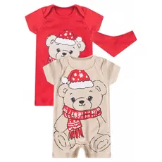 Kit Macacão Bebê Unissex Verão Romper, Banho de Sol em Algodão com Estampa Natal Urso