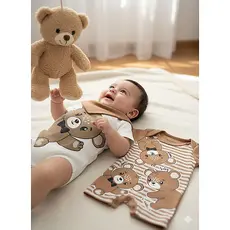 Kit Macacão Bebê Menino Suedine Trio de Ursinhos
