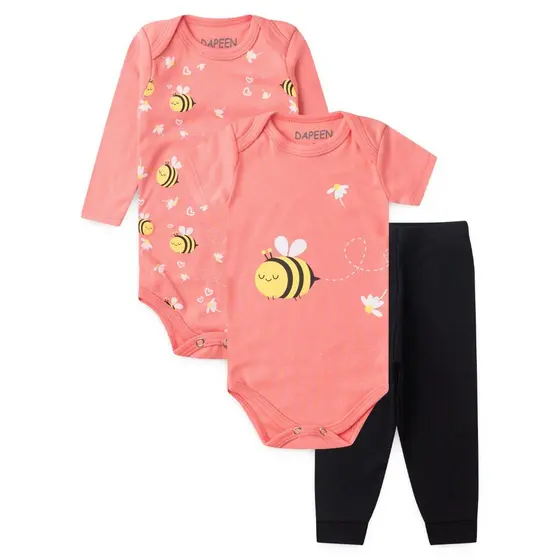 Kit Body Mijão/Pagão Bebê Menina Algodão Estampa Abelhinha Confortável