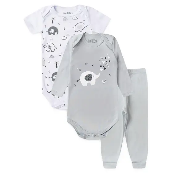 Kit Body Bebê Menino Suedine Elefante