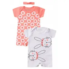 Kit Macacão Bebê Menina Verão Romper, Banho de Sol em Algodão com Estampa Coelho