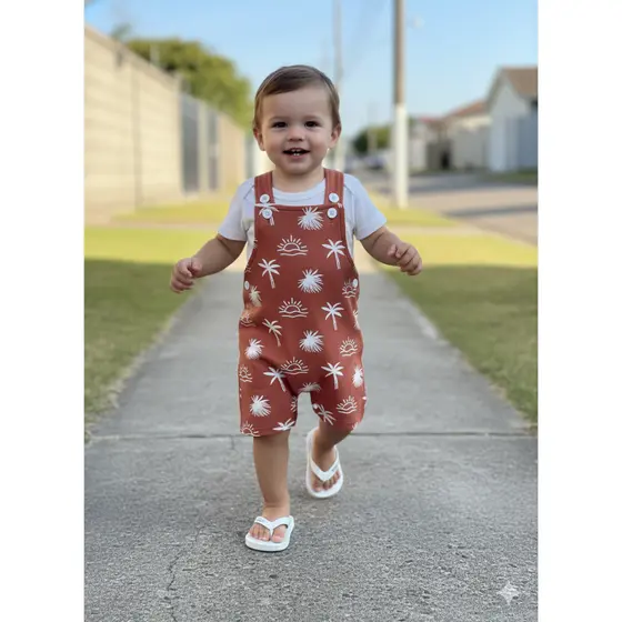 Conjunto Jardineira 2 peças, Bebê Menino Suedine Coqueiros