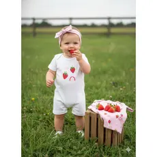 Kit Macacão Bebê Menina Suedine Morango