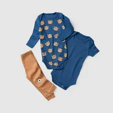 Kit 3 Peças Body Bebê Menino Manga Longa e Curta com Calça Suedine 100% Algodão Ursinhos Marinho