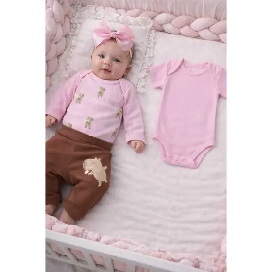 Conjunto Body Bebê Menina Suedine Capivara
