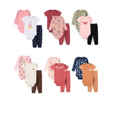 KIT 3 CONJUNTOS 9 PEÇAS BEBÊ MENINA BODY E CALÇA SUEDINE