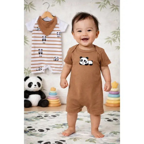 Kit Macacão Bebê Menino Suedine Panda
