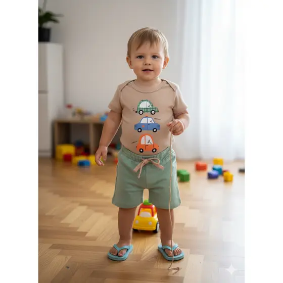 Conjunto Bebê Menino Body e Bermuda Moletinho Carrinhos