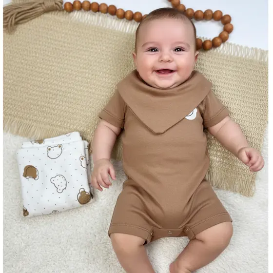 Kit Macacão Bebê Menino Suedine Carinhas de Urso