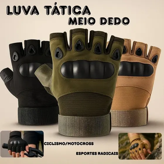 Luva tática Meio Dedo com Protecão idéal Para Atividades Externas Ajustáveis e Reforçadas