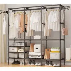 Arara De Roupa Cabideiro De Chão Sapateira Rack Organizador Multiuso Aço Inox
