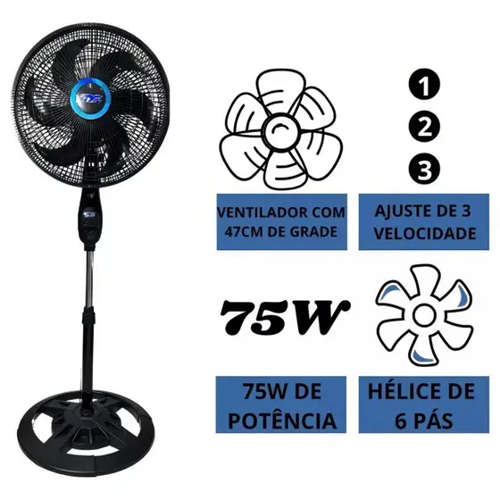 Ventilador De Coluna Turbo 6 Pás 40cm De Diâmetro 127 E 220v