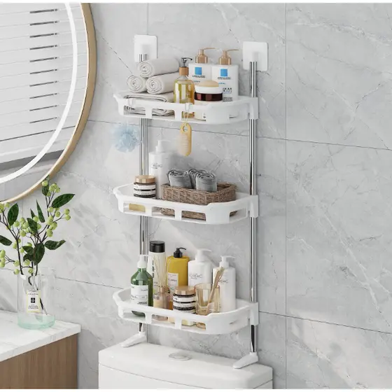 OrganizadorPara Banheiro Cozinha Prateleira Com 3 Andares Plástico Rígido Rack Organizador de Banheiro cor branco