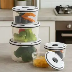 Kit de Potes Herméticos Transparente – Mantém Frutas e Nuts Frescos, Vedação Forte, Ideal para Cozinha e Geladeira