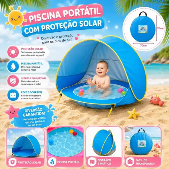 🌴Barraca Infantil Praia Pop Up Proteção UV, Impermeável Tenda para Piscina e Brincadeiras Presente (2 MODELO)