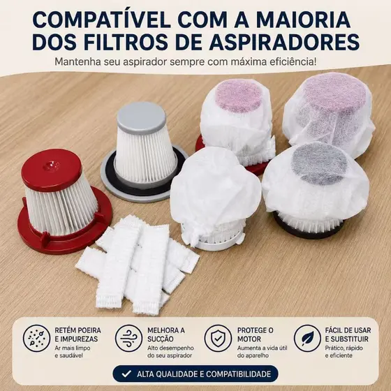 100 filtro Protetor Para Aspirador De Pó Pré-filtro Universal Proteção Higiênica contra Pelos e Poeira