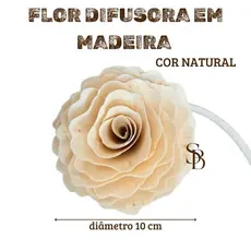 Flor madeira com cordão para difusor tamanho médio 10cm NATURAL
