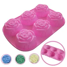 Forma Silicone Rosa 6 Cavidades Molde Sabonete Artesanal Vela Gesso Chocolate Flor Rosa Luxo