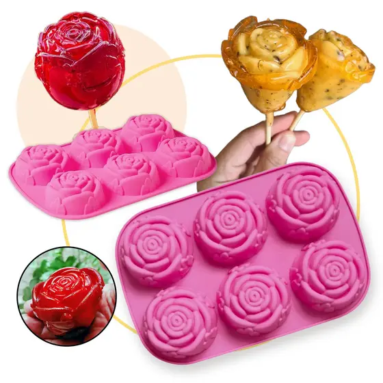 Forma Molde de Silicone Rosa 3D Para Maçã do Amor e Confeitaria Artesanal Criativa