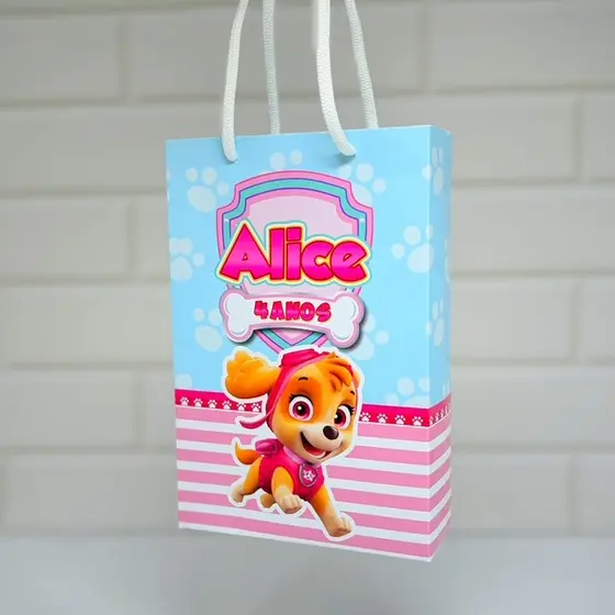 Sacolinha personalizada Patrulha Canina Rosa Skye PEGUE E MONTE | Personalizados lembrancinhas mimos