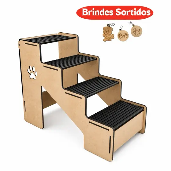 Escada Pet Cachorro Gato Mdf Reforçado Antiderrapante Sofa Cama 4 Degraus 46cm Altura + Brinde Grátis