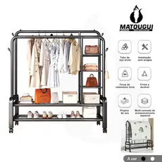 [Matougui] Organizador Modular 5 em 1 para Quarto Cabideiro Arara Ajustável com Sapateira Integrada