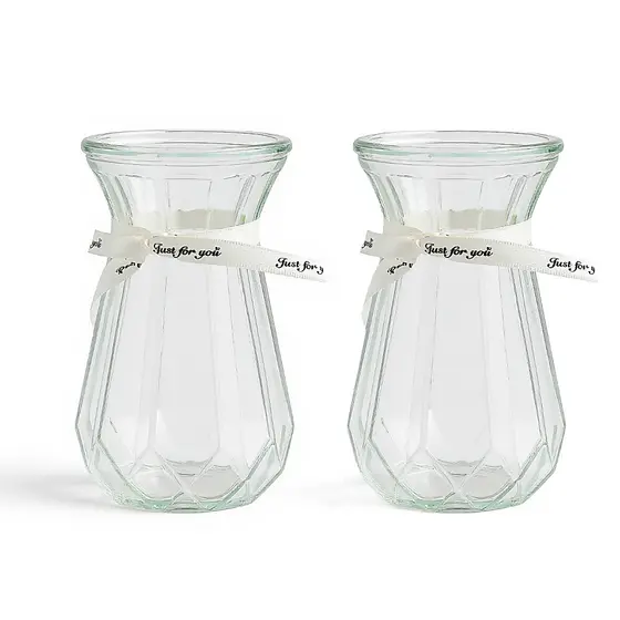 Kit 2 Mini Vaso de Vidro Geométrico 14cm Transparente Decoração Sala