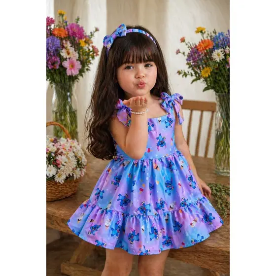 Vestido Infantil Menina Stitch Bolofofos  | 1 ano, 2 anos, 3 anos