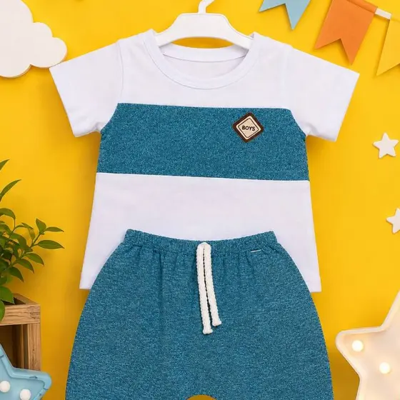 Kit 2 Peças Roupa Bebê Conjunto Camiseta e Bermuda 3 á 6 meses