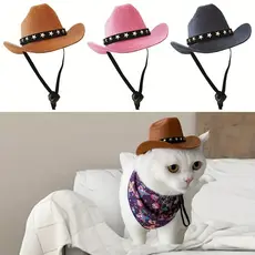 Chapéu de Cowboy Mini Encantador para Animais de Estimação - Perfeito para Cães e Gatos Pequenos, Festas e Passeios de F