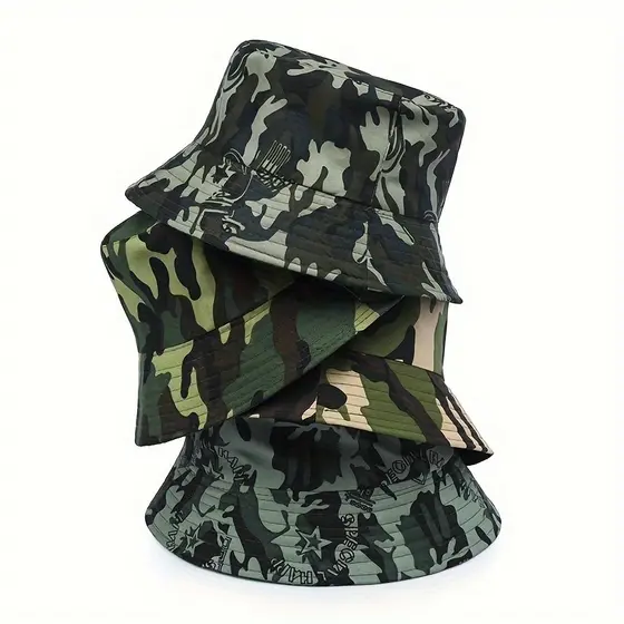 Chapéu Bucket Camuflado para Homens e Mulheres, Chapéu de Pescador Respirável de Dupla Face para Primavera/Verão, Chapéu