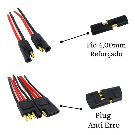 Conector 4 Vias E Conector 2 Vias Com Fio De 4,0mm Reforçado Pret