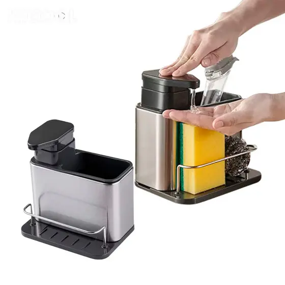 Porta Detergente Dispenser Sabão Liquido Esponja Bucha Inox