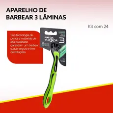 Kit Barbeador Descartável Aparelhos de Barbear Com 3 Lâminas Com 24 Unidades Fiat Lux Flexor