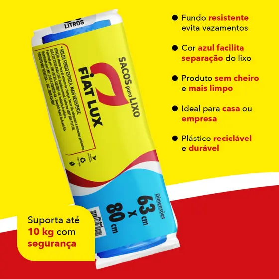 Saco de Lixo Azul 50 Litros Reforçado Com 20 Unidades Reciclagem