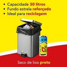 Saco de Lixo Preto 30 Litros Reforçado Com 20 Unidades Reciclavel