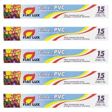 Kit com 5 Rolos de Plástico Filme PVC Resistente para Alimentos e Culinária 28cmx15m