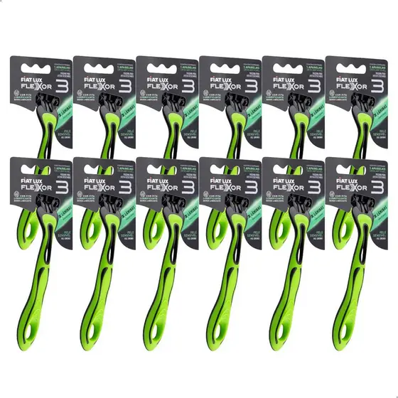 Kit Barbeador Descartável Com 3 Lâminas Com 12 Aparelhos de Barbear Fiat Lux Flexor