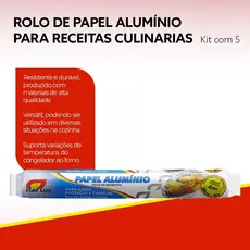 Rolo de Papel Alumínio Resistente para Alimentos e Receitas Culinarias Fiat Lux 30cmx4m 5un