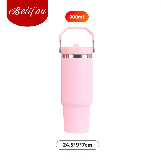 Belifou Garrafa térmica de aço Belifou 900ml com alça e tampa articulada com canudo para trabalho