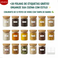 Belifou Kit 6 Pote hermético 200ML Pote De Vidro com Tampa bambu pote de mantimentos para cozinha