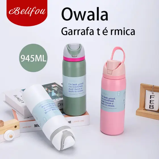 Belifou Garrafa Térmica Owala De 32 Oz Para Esportes E Condicionamento Físico Ao Ar Livre