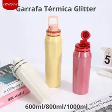 Belifou 600/800 Ml Glitter Garrafa Térmica Portátil De Com Isolamento Duplo Adequada Para Academia