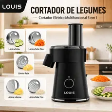 Cortador de Legumes Elétrico 5 em 1 Ralador Fatiador Processador de Alimentos Bocal 80mm