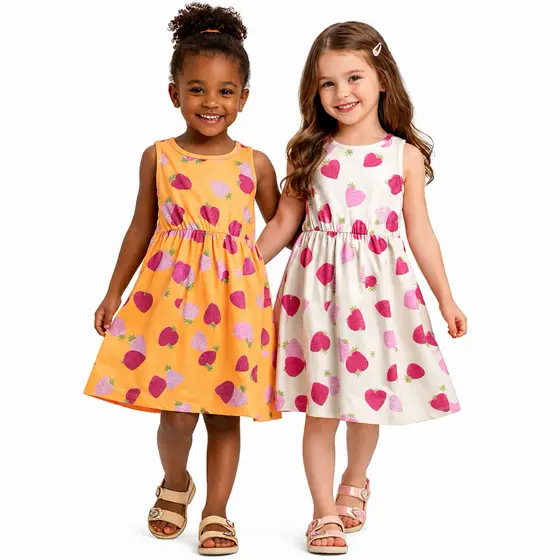 Vestido Infantil Menina Moranguinho 1 2 3 Anos Rovi Kids Verão Fofo