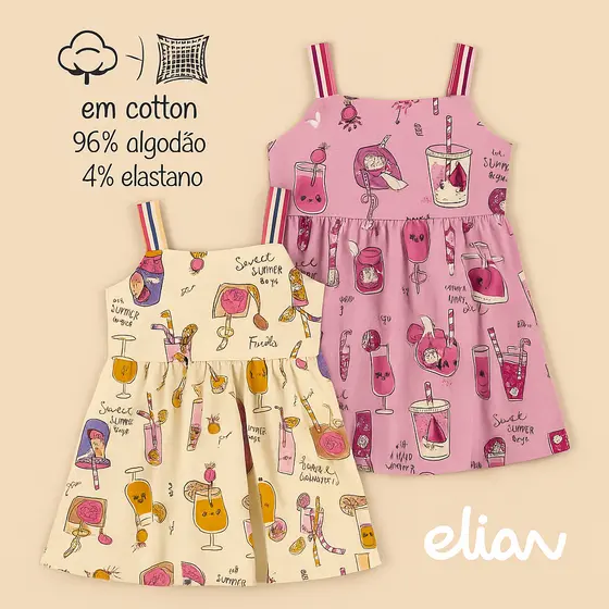 Vestido Menina Infantil Elian Verão Cotton 2-3-4-6 Arrumado Alcinha barato