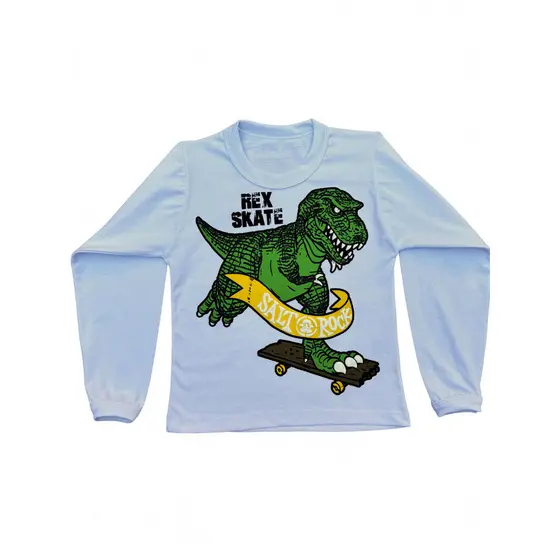 Camisa manga comprida infantil menino dinossauro de skate Promoção