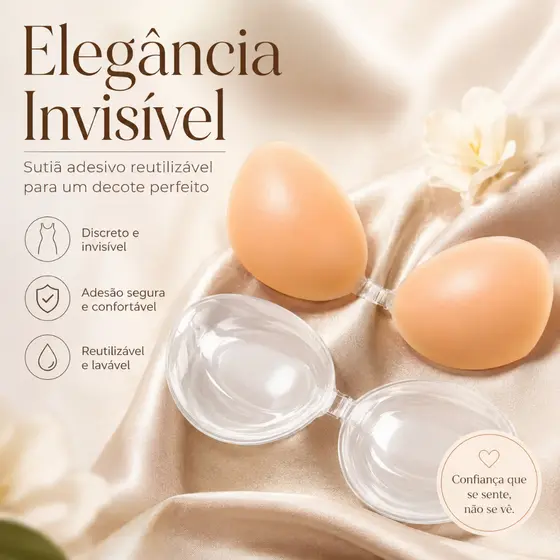 Kit 2 Sutiãs Invisíveis Adesivos, Transparente e Nude, Push Up Reutilizável Sem Alças